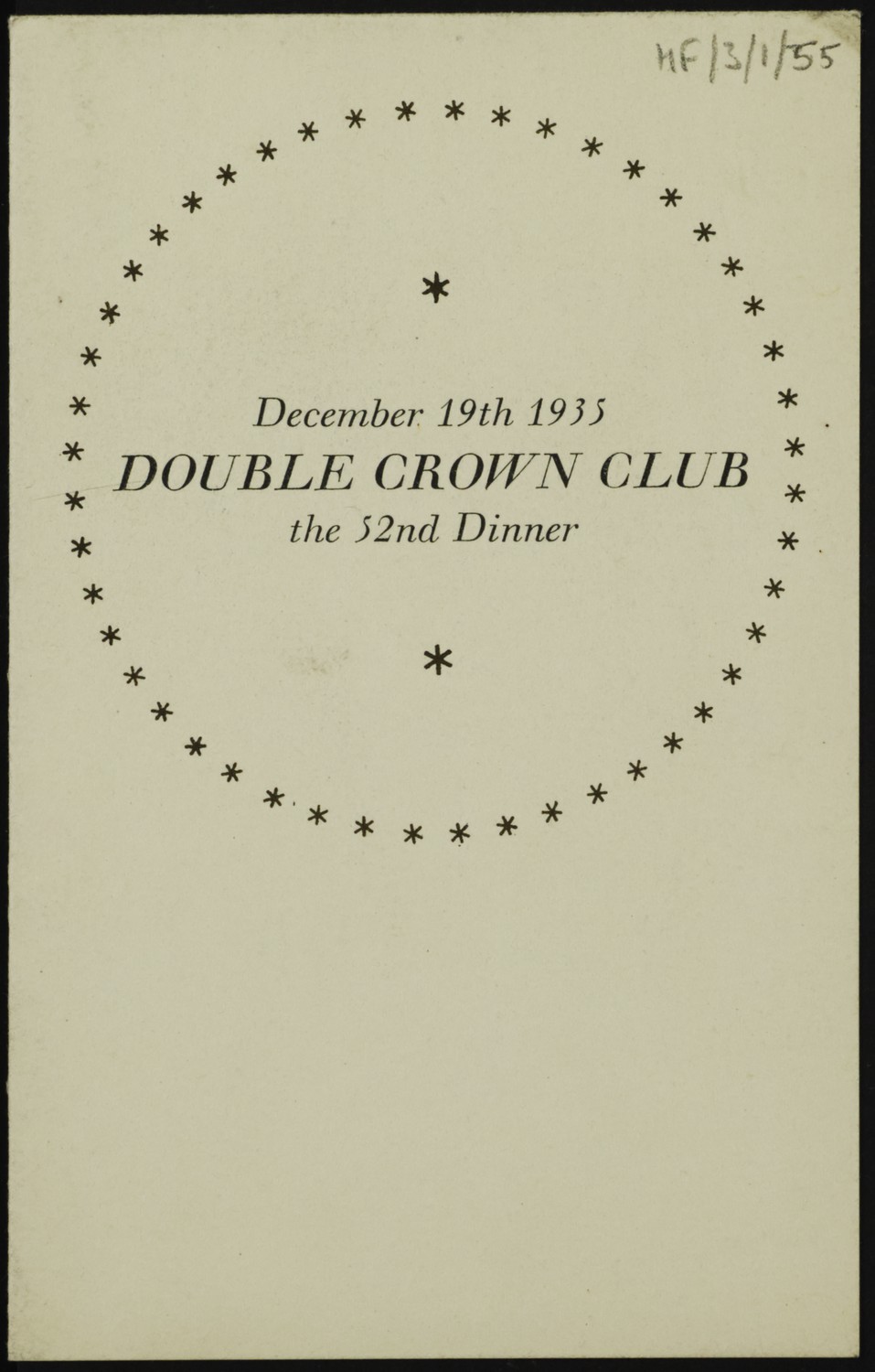 Fifty-second Dinner Invitation and Menus