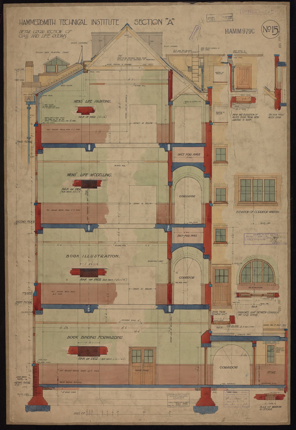 Hammersmith Technical Institute Section A - Detail Cross Section of Class and Life Rooms