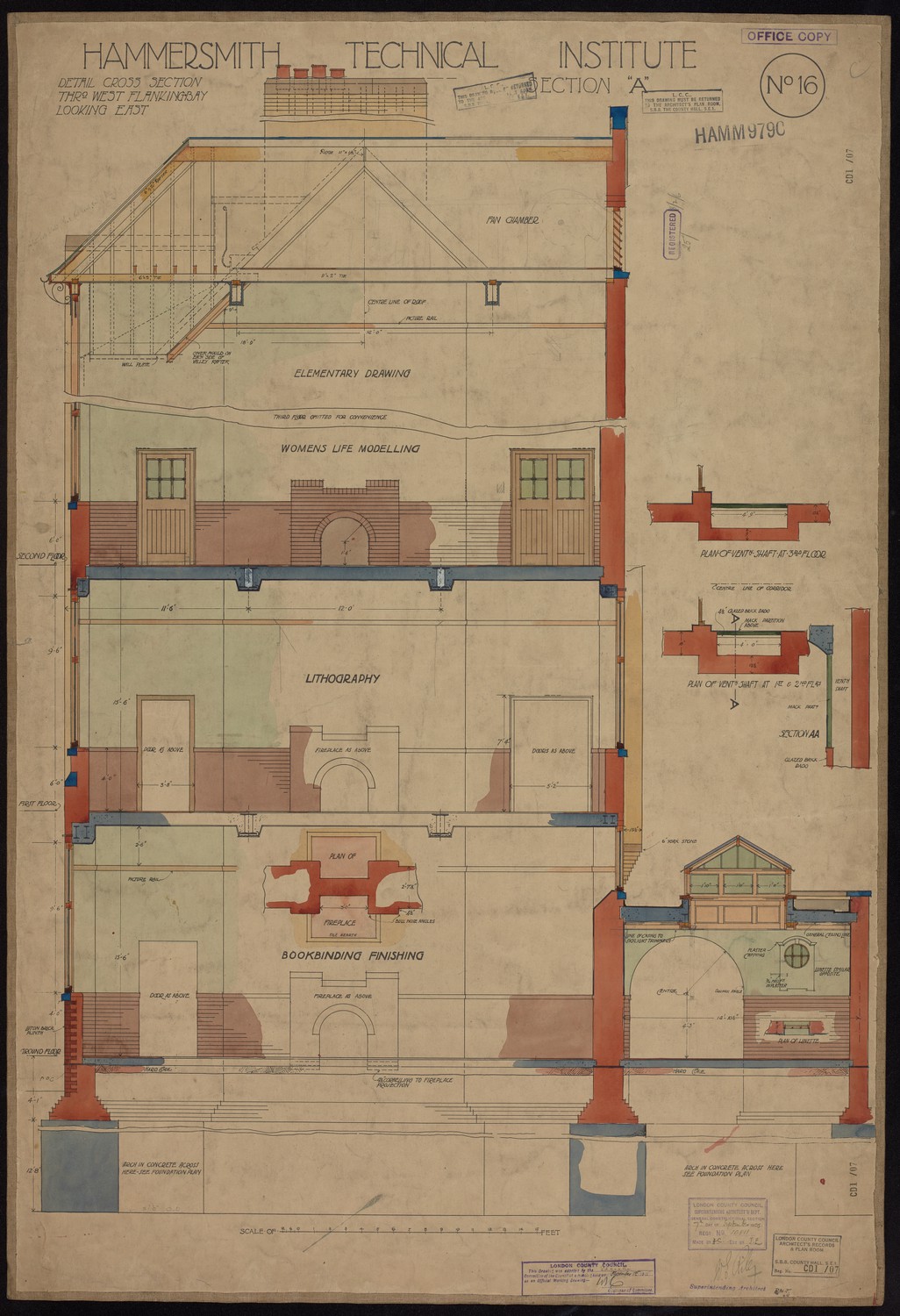 Hammersmith Technical Institute Section A - Detail Cross Section Through West Flanking Bay Looking East