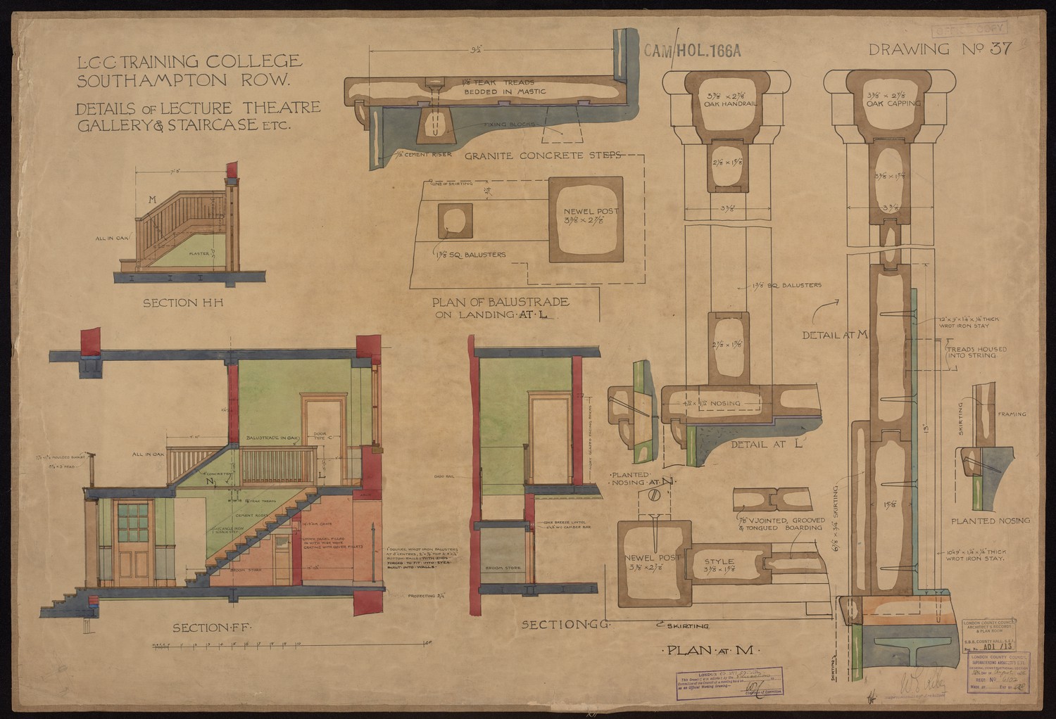 LCC Training College Southampton Row - Details of Lecture Theatre Gallery and Staircase etc.