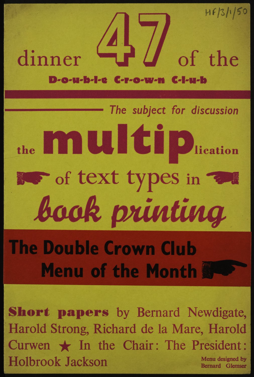 Forty-seventh Dinner Menu and Typeface Illustration