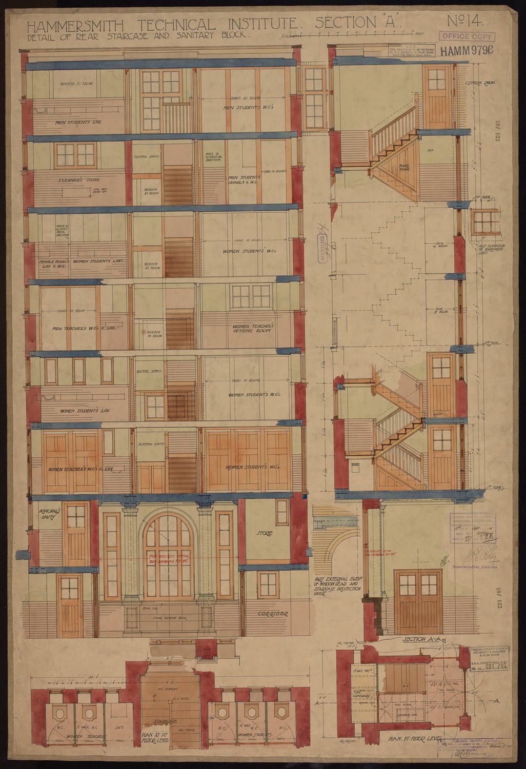 Hammersmith Technical Institute Section A - Detail of Rear Staircase and Sanitary Block