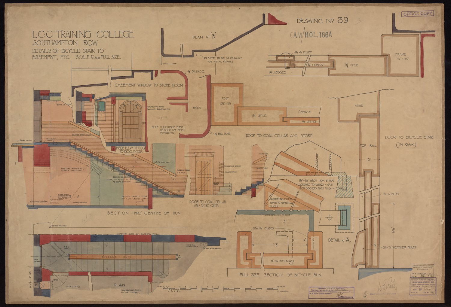 LCC Training College Southampton Row - Details of Bicycle Stair to Basement