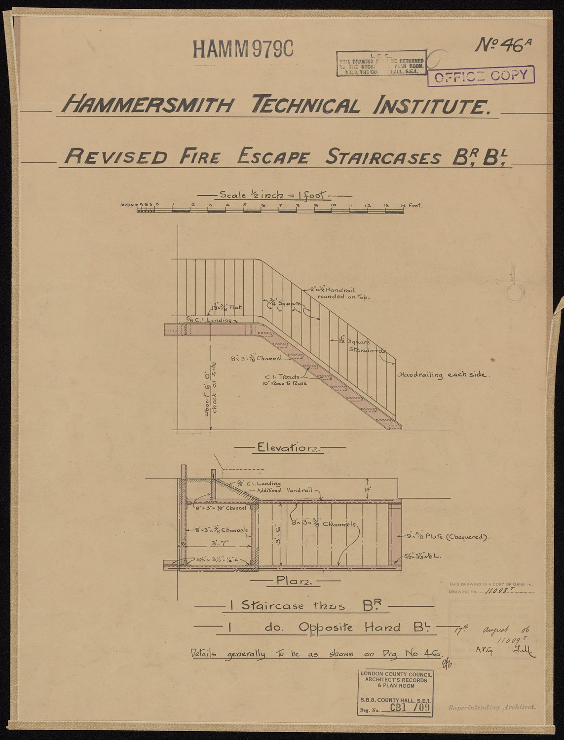 Hammersmith Technical Institute Revised Fire Escape Staircases B.R  B.L